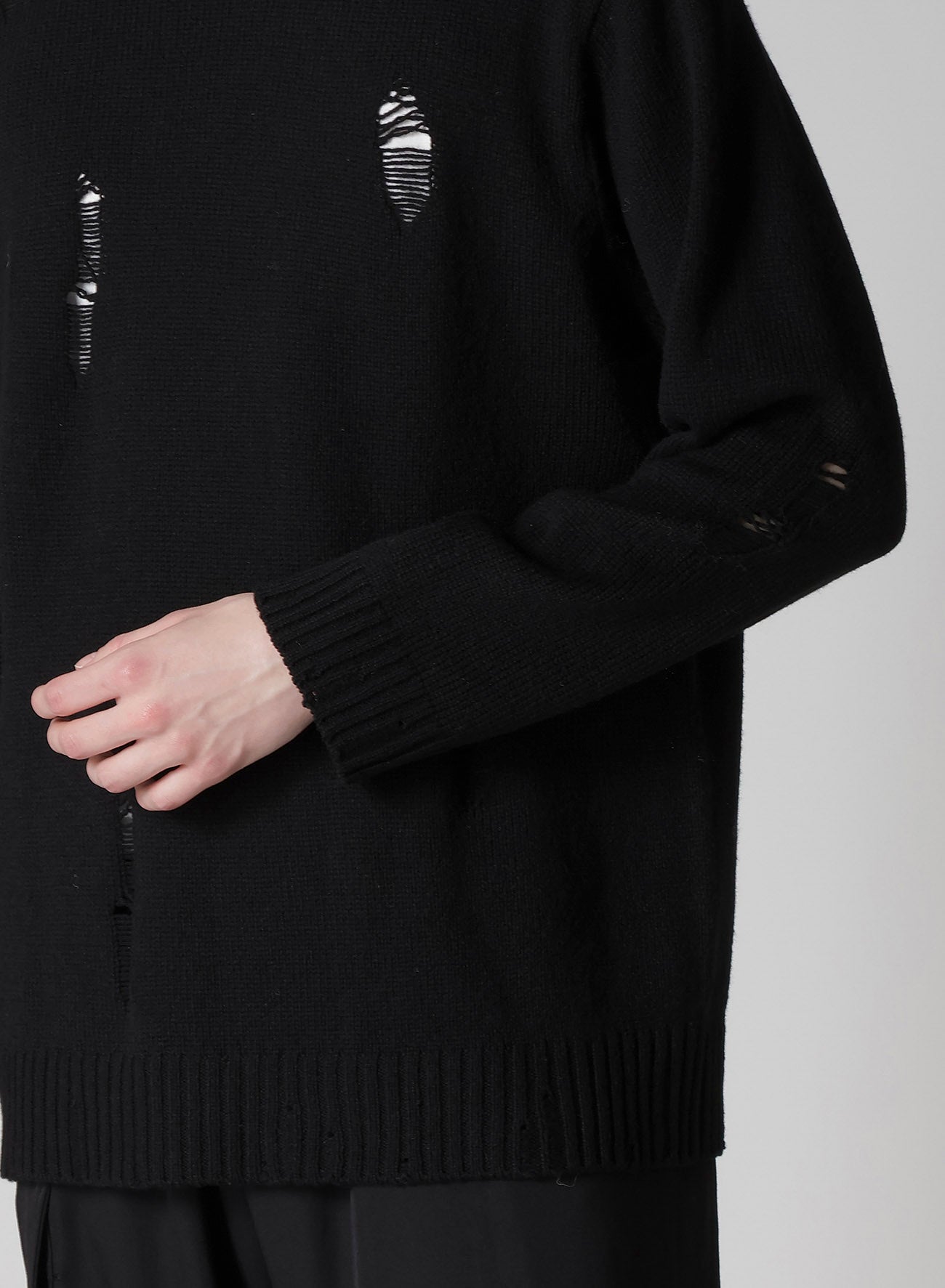 PLAIN STITCH CRASHED ROUND NECK PULLOVER