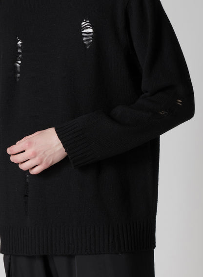 PLAIN STITCH CRASHED ROUND NECK PULLOVER