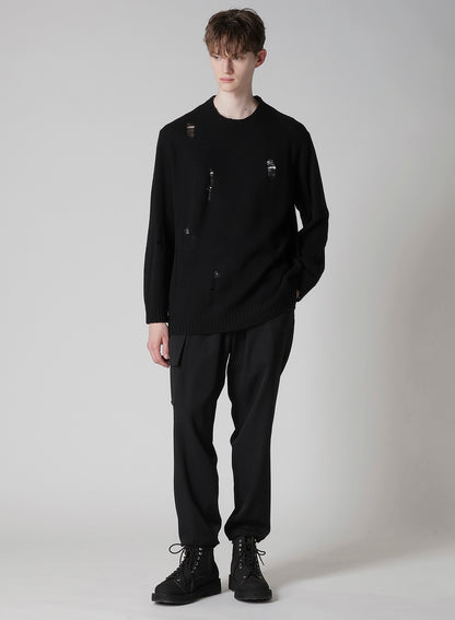 PLAIN STITCH CRASHED ROUND NECK PULLOVER