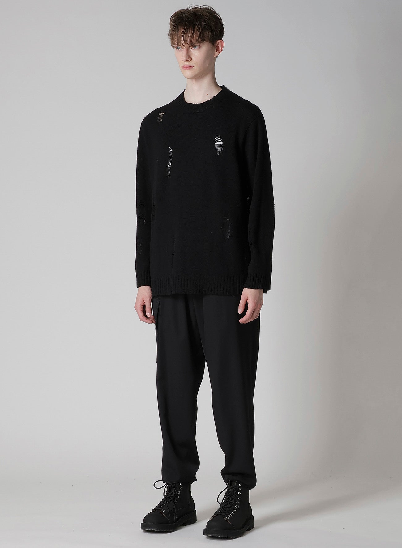 PLAIN STITCH CRASHED ROUND NECK PULLOVER