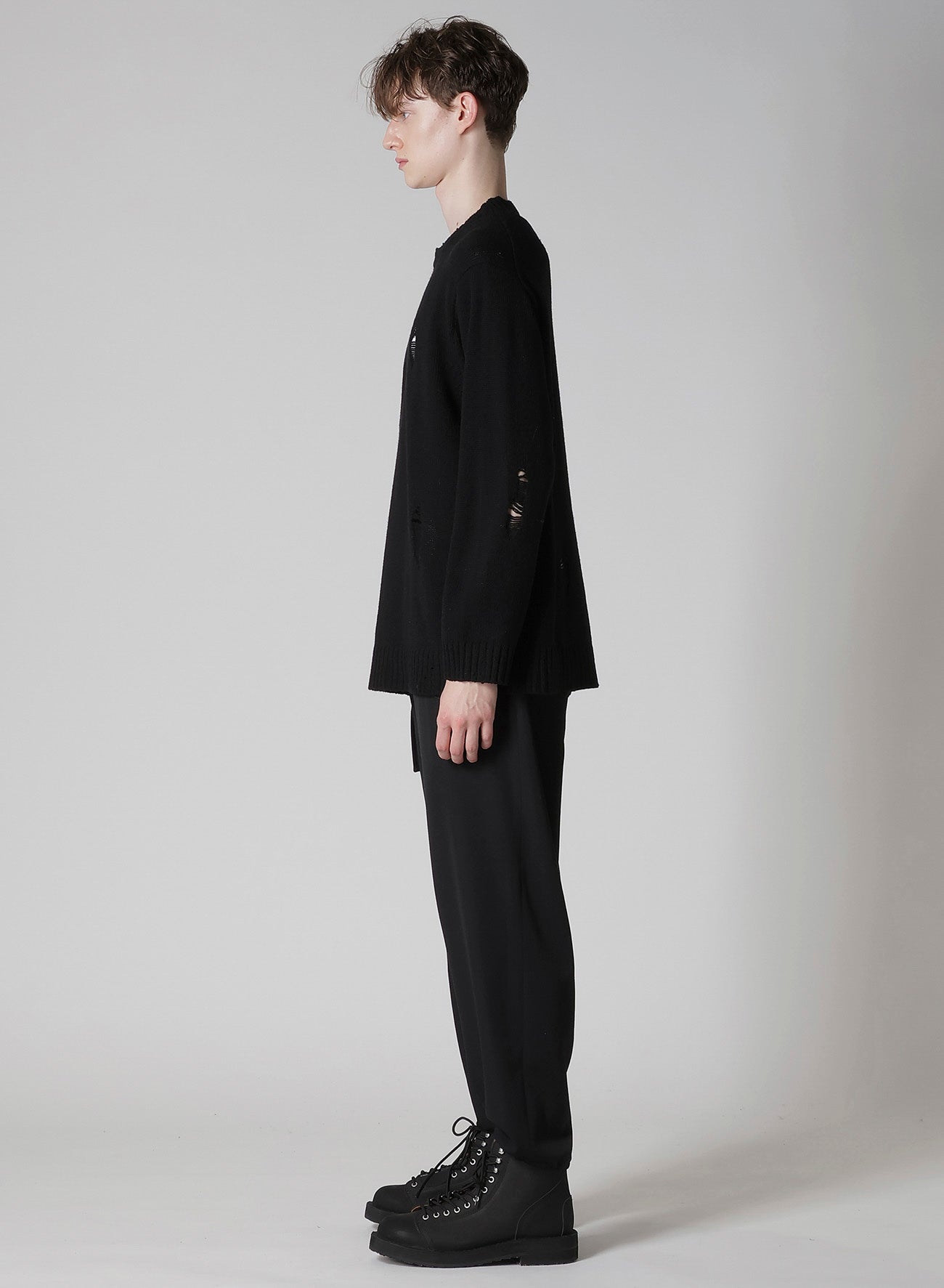 PLAIN STITCH CRASHED ROUND NECK PULLOVER