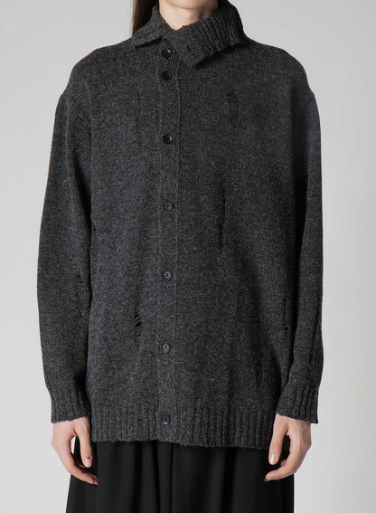 PLAIN STITCH CRASHED HIGH NECK CARDIGAN