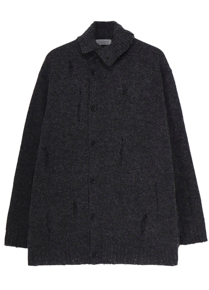 PLAIN STITCH CRASHED HIGH NECK CARDIGAN