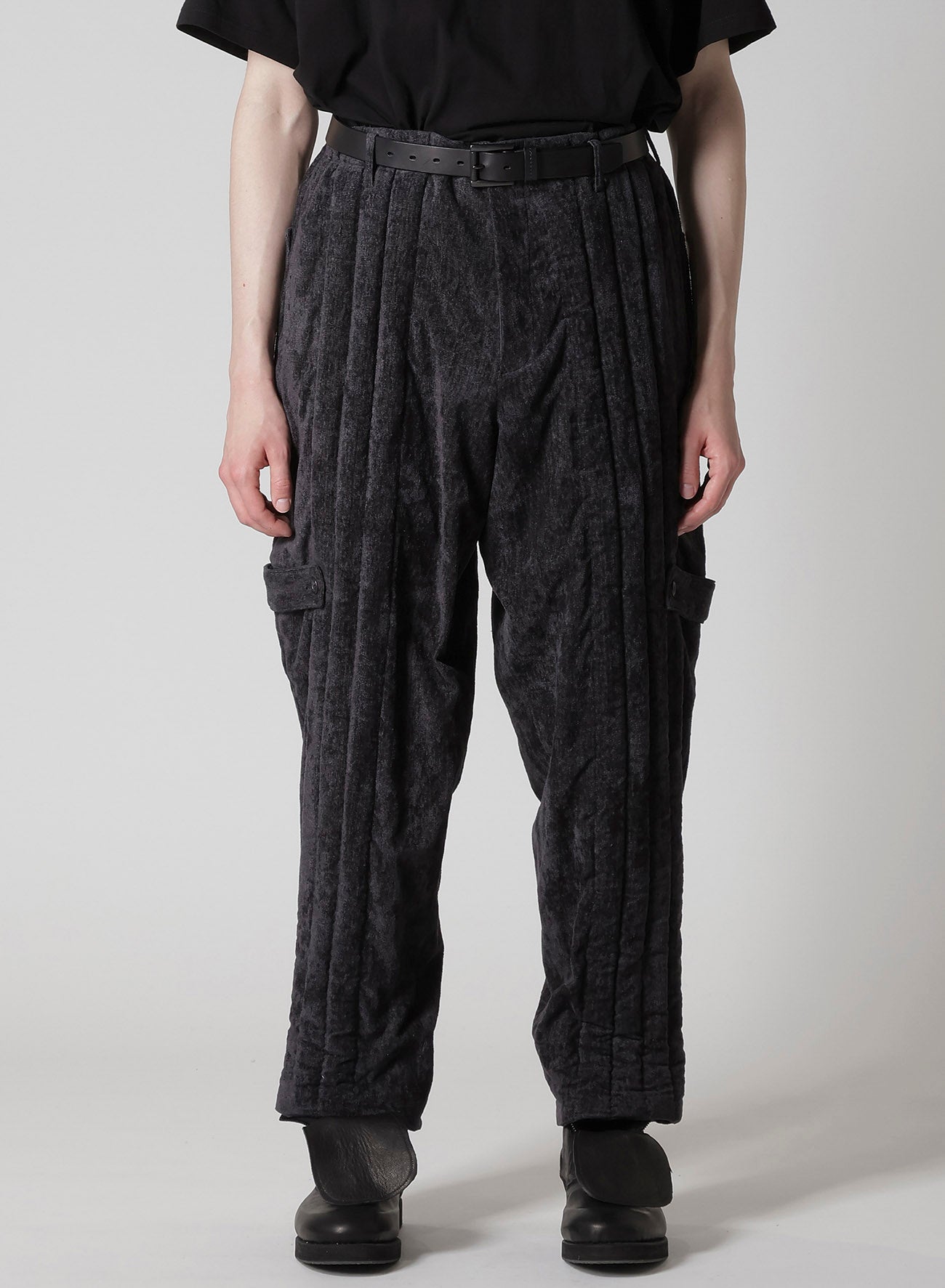 LINEN VELVET  TAB DETAIL PADDED PANTS