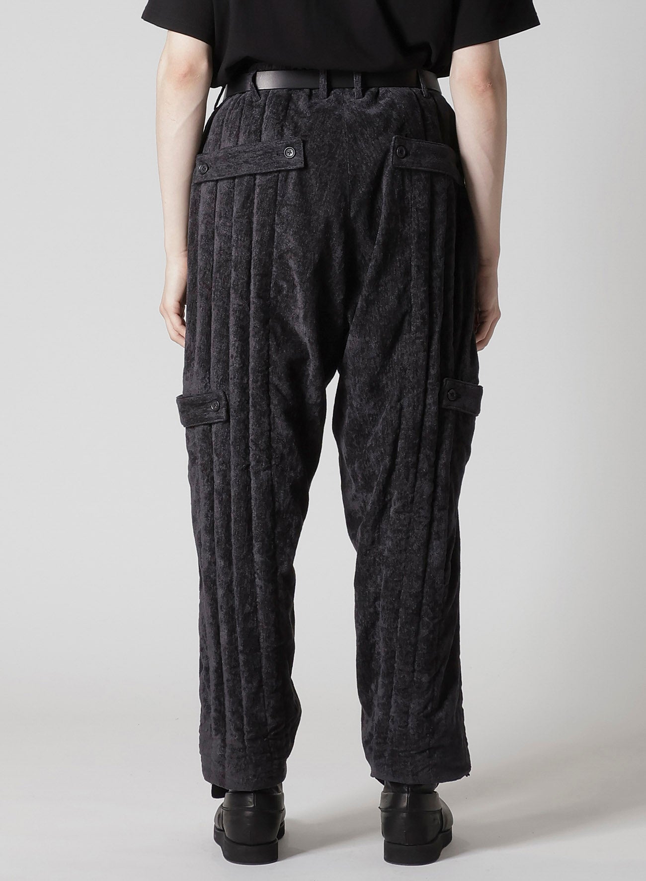 LINEN VELVET  TAB DETAIL PADDED PANTS