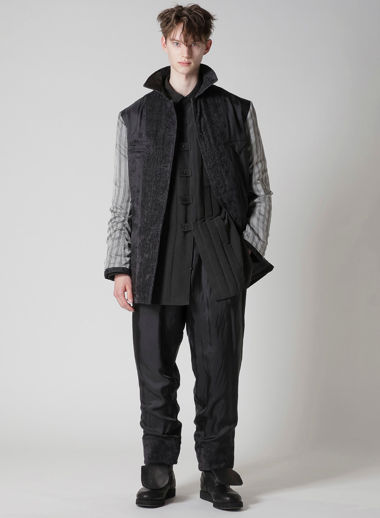 LINEN VELVET  TAB DETAIL PADDED PANTS