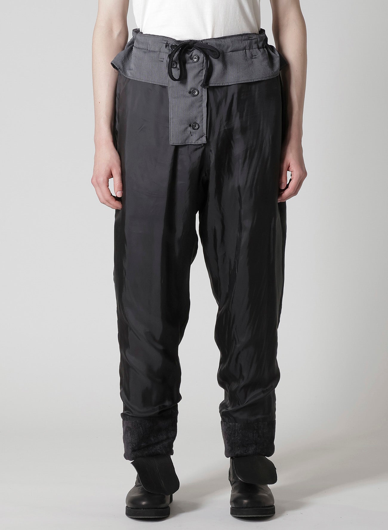 LINEN VELVET  TAB DETAIL PADDED PANTS