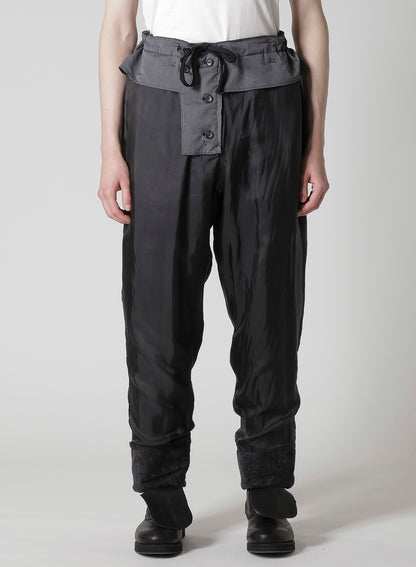 LINEN VELVET  TAB DETAIL PADDED PANTS