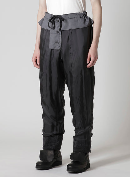 LINEN VELVET  TAB DETAIL PADDED PANTS