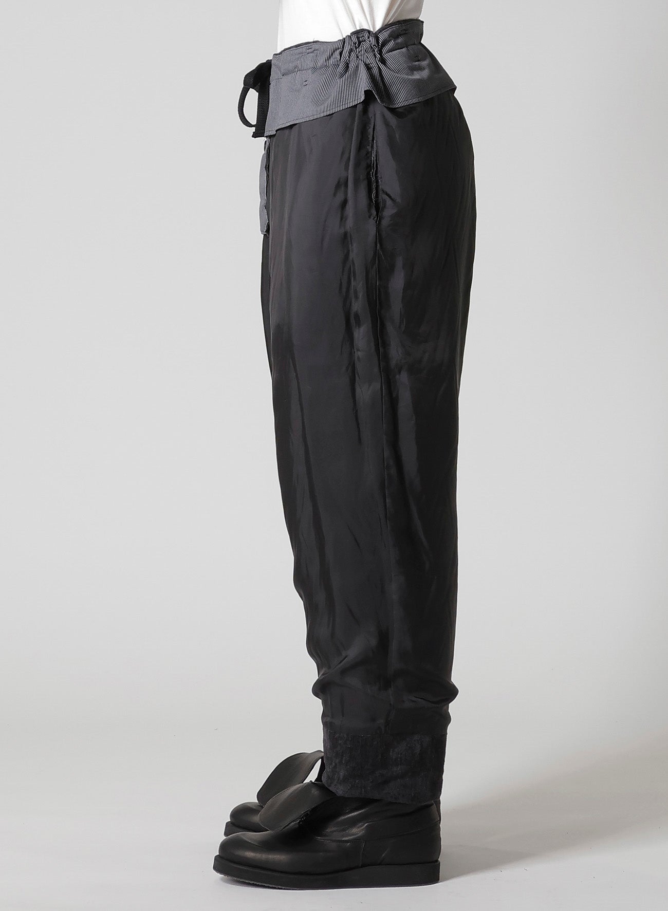 LINEN VELVET  TAB DETAIL PADDED PANTS