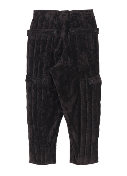 LINEN VELVET  TAB DETAIL PADDED PANTS