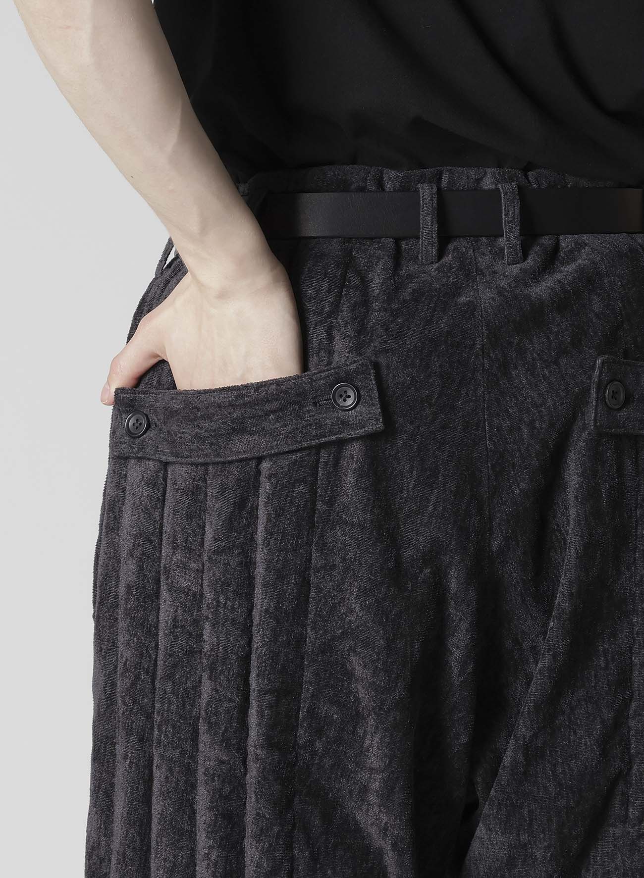 LINEN VELVET  TAB DETAIL PADDED PANTS