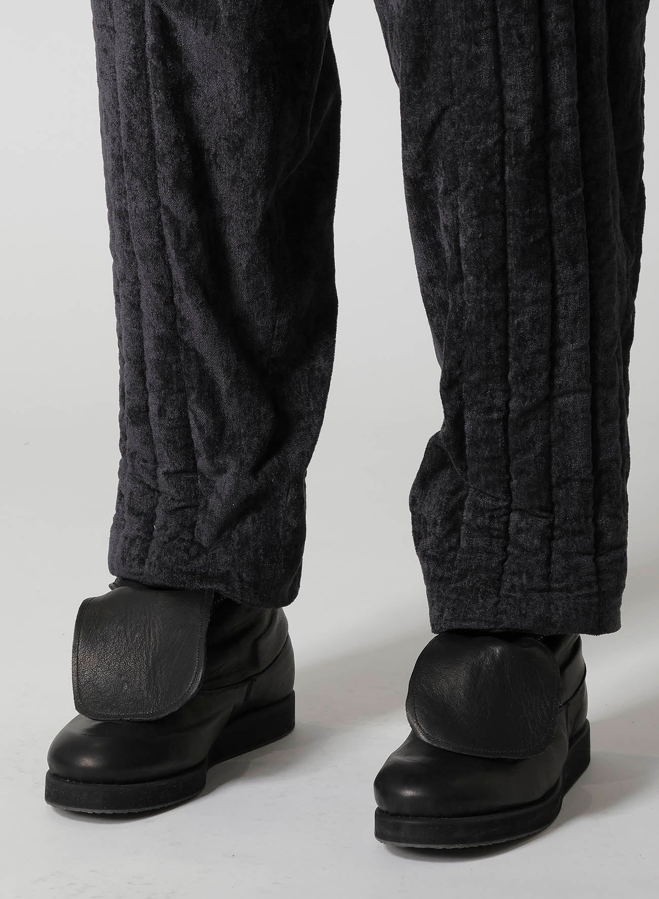 LINEN VELVET  TAB DETAIL PADDED PANTS