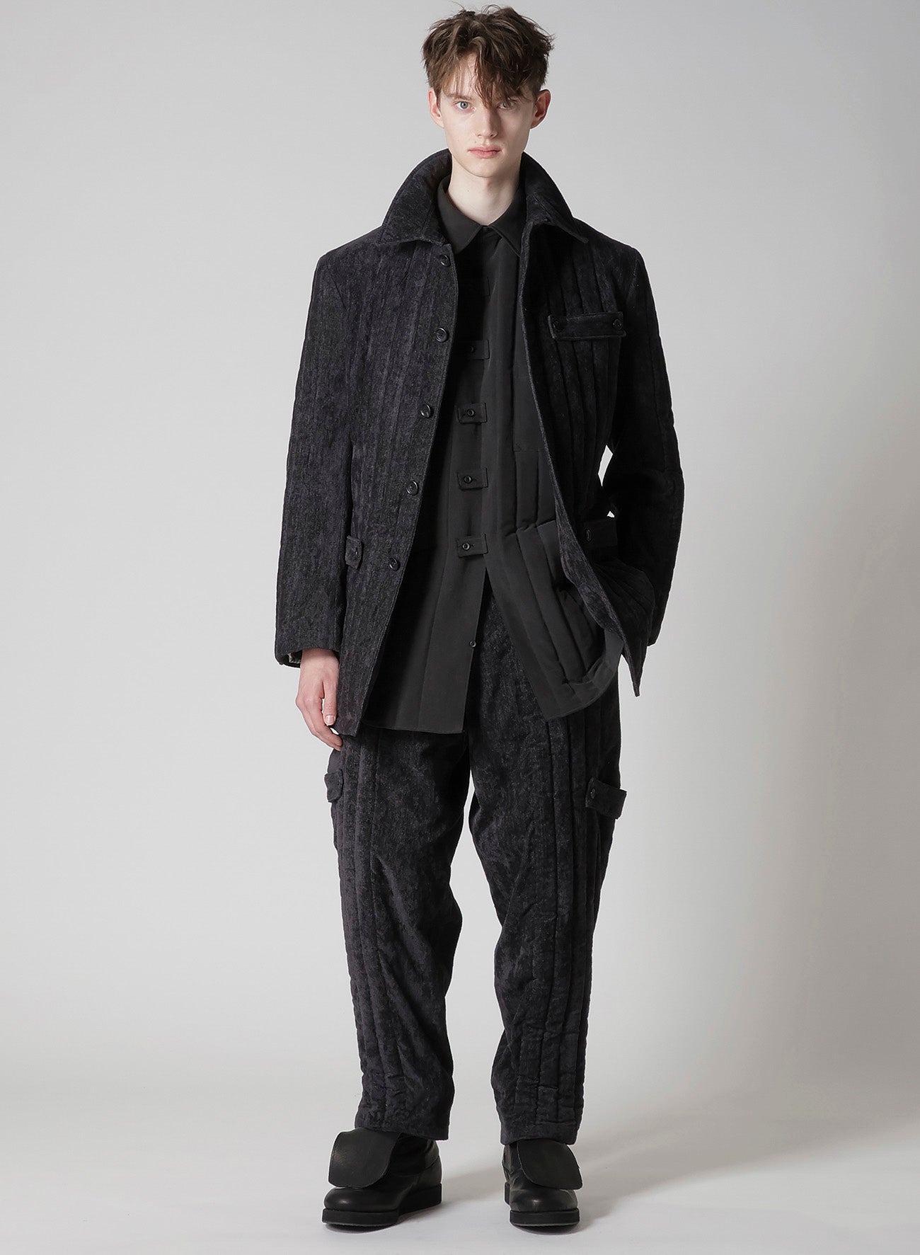 LINEN VELVET  TAB DETAIL PADDED PANTS