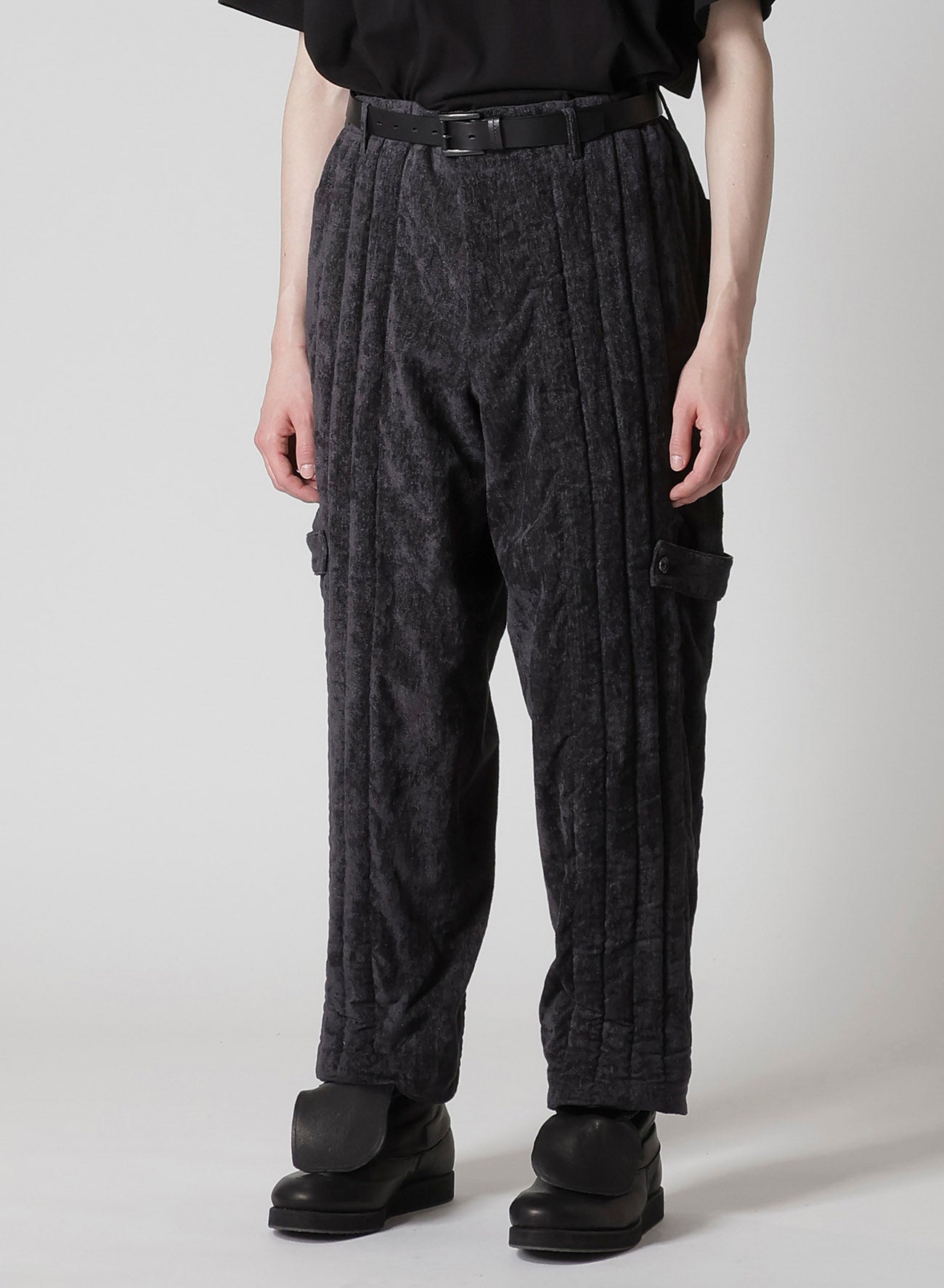 LINEN VELVET  TAB DETAIL PADDED PANTS