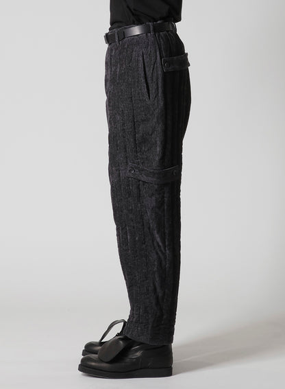 LINEN VELVET  TAB DETAIL PADDED PANTS