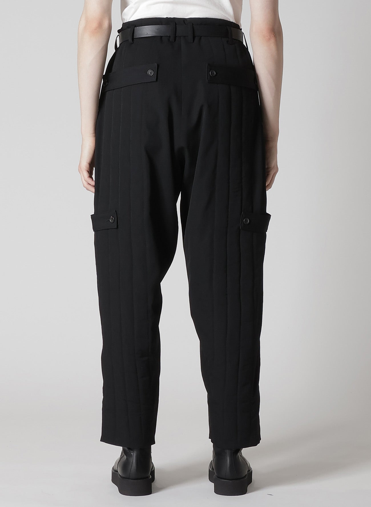 WOOL GABARDINE TAB DETAIL PADDED PANTS