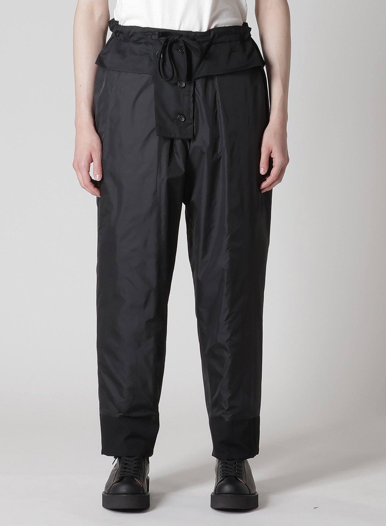 WOOL GABARDINE TAB DETAIL PADDED PANTS