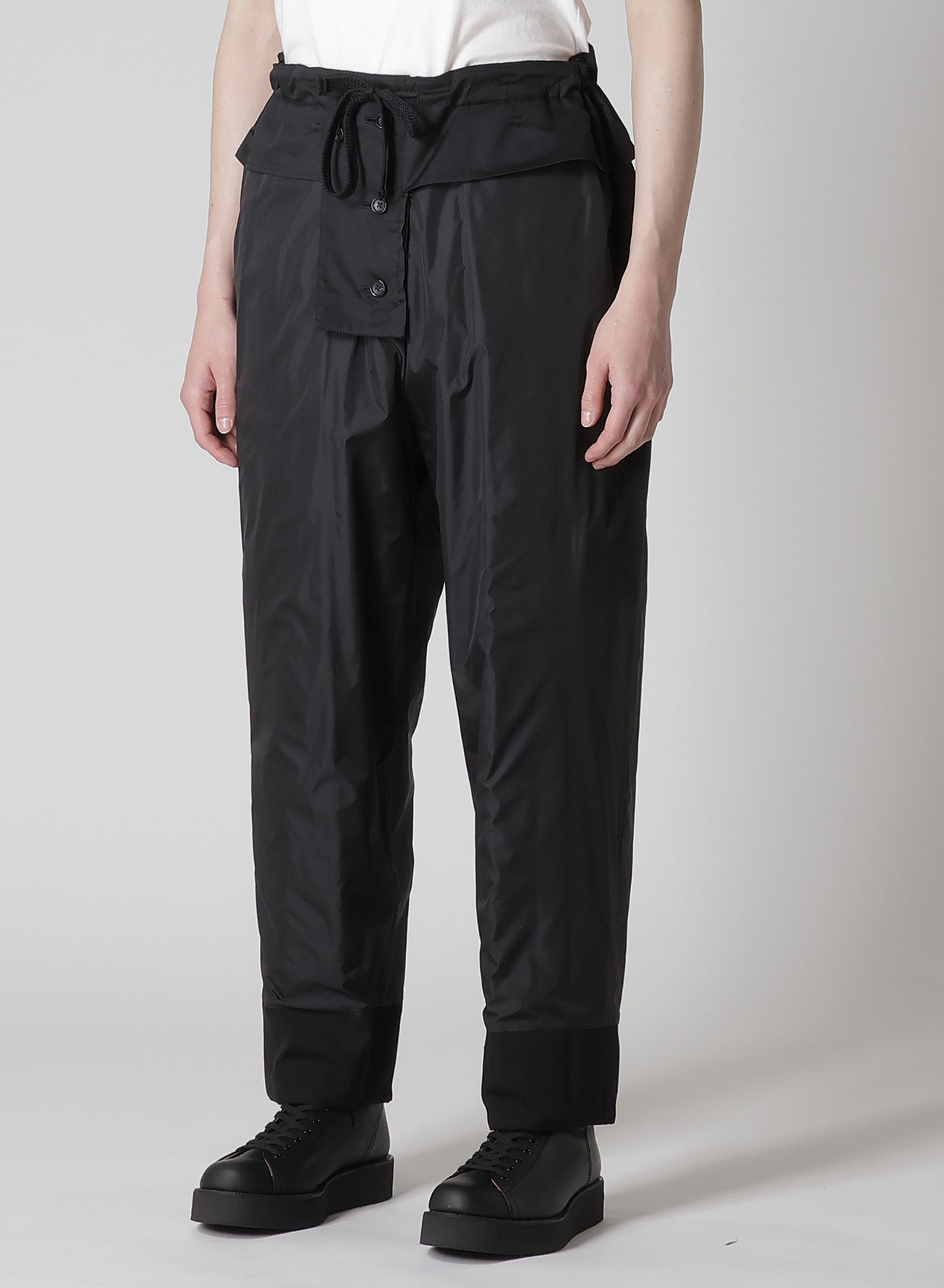WOOL GABARDINE TAB DETAIL PADDED PANTS