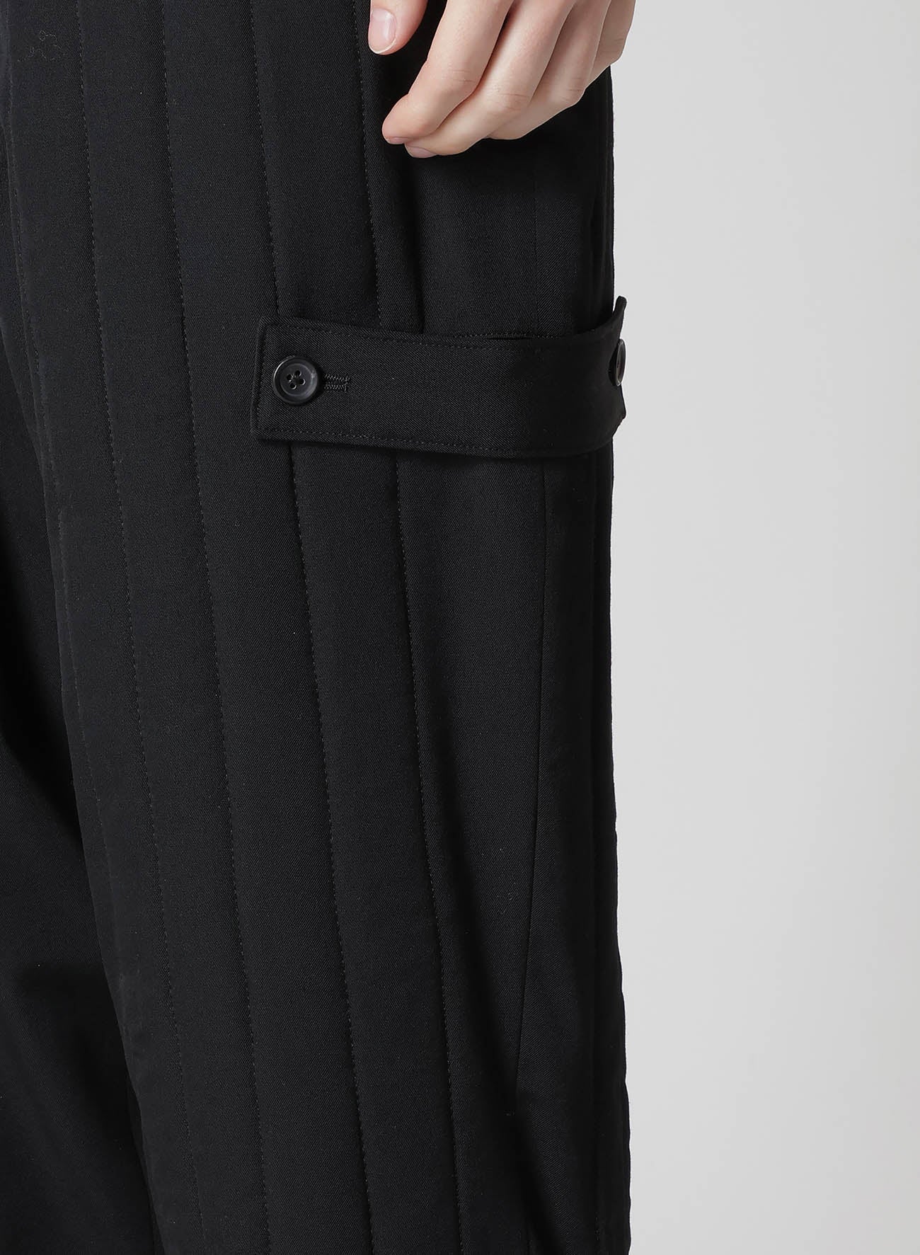 WOOL GABARDINE TAB DETAIL PADDED PANTS