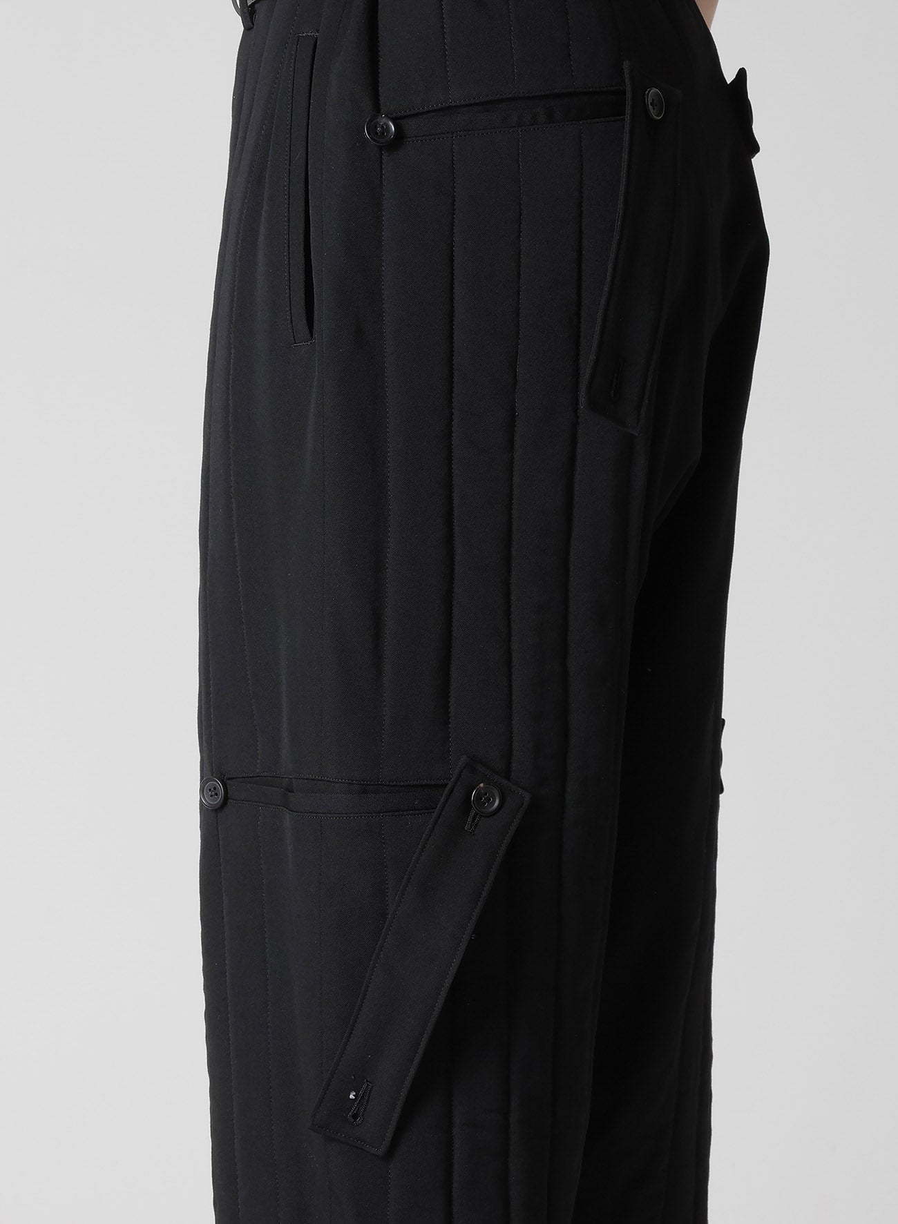 WOOL GABARDINE TAB DETAIL PADDED PANTS