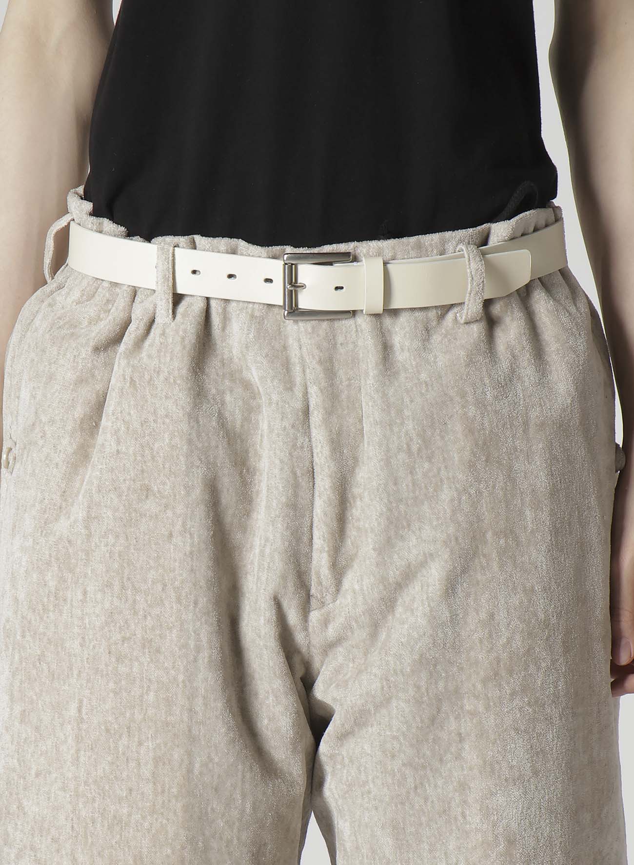 RAW LINEN VELVET LOOP BUTTON PANTS WITH LINER