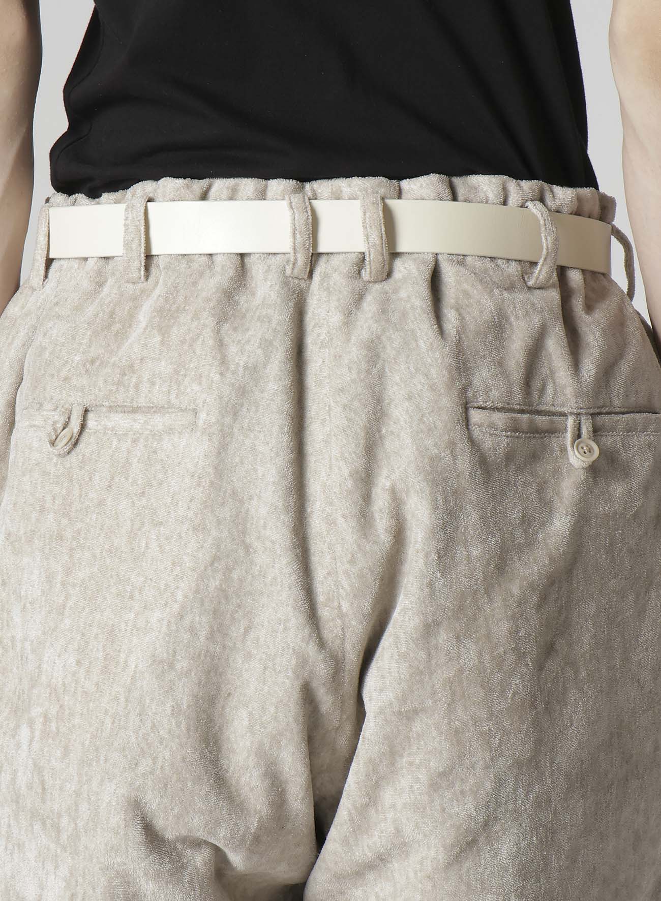 RAW LINEN VELVET LOOP BUTTON PANTS WITH LINER