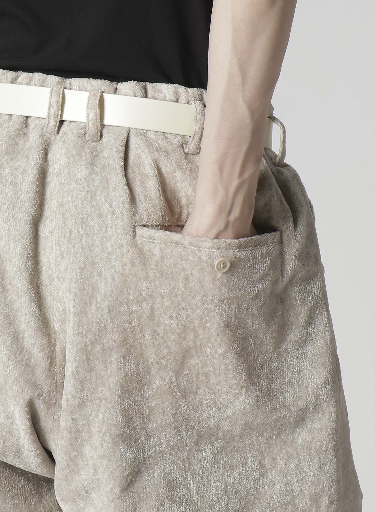 RAW LINEN VELVET LOOP BUTTON PANTS WITH LINER