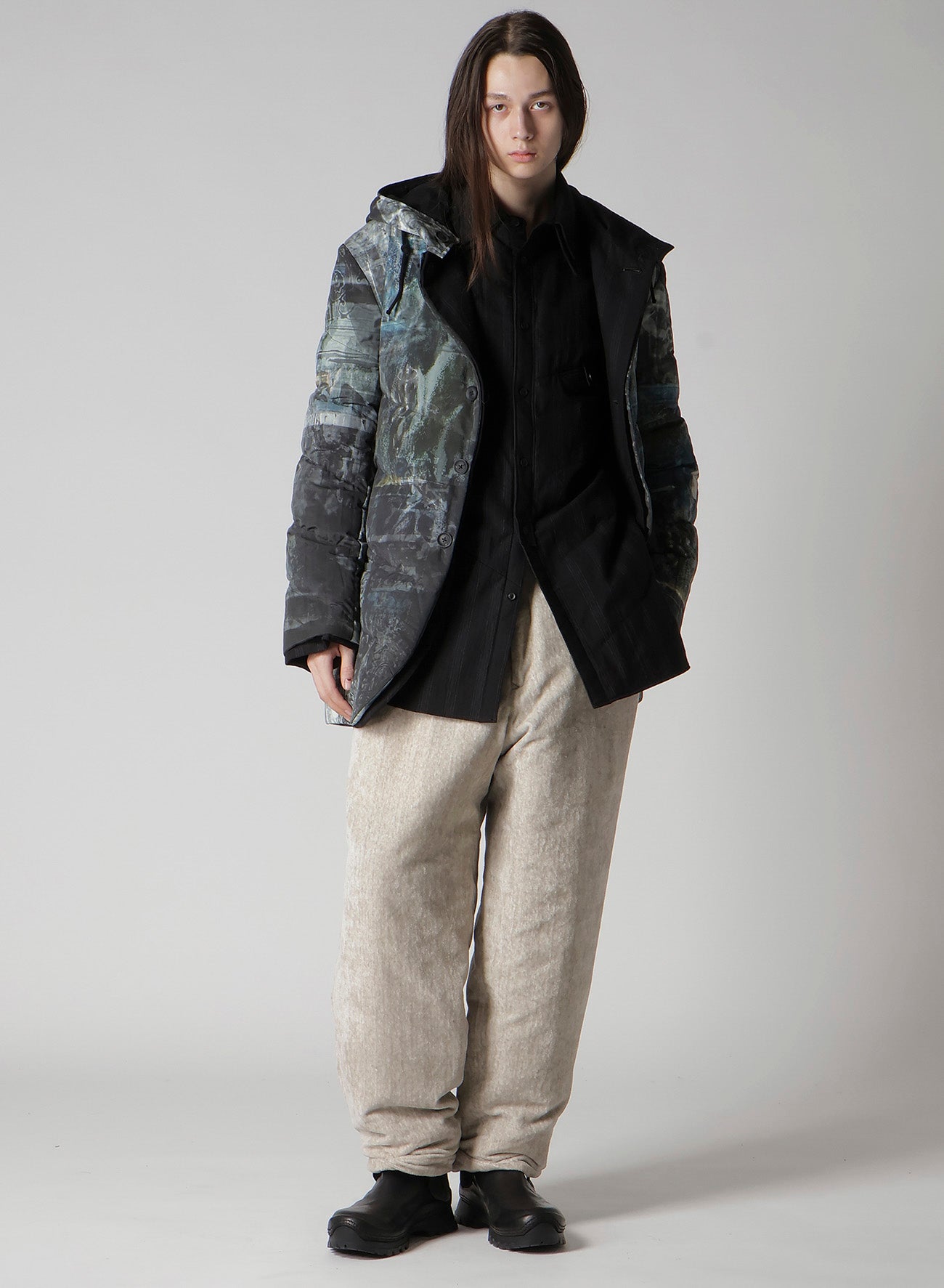 RAW LINEN VELVET LOOP BUTTON PANTS WITH LINER