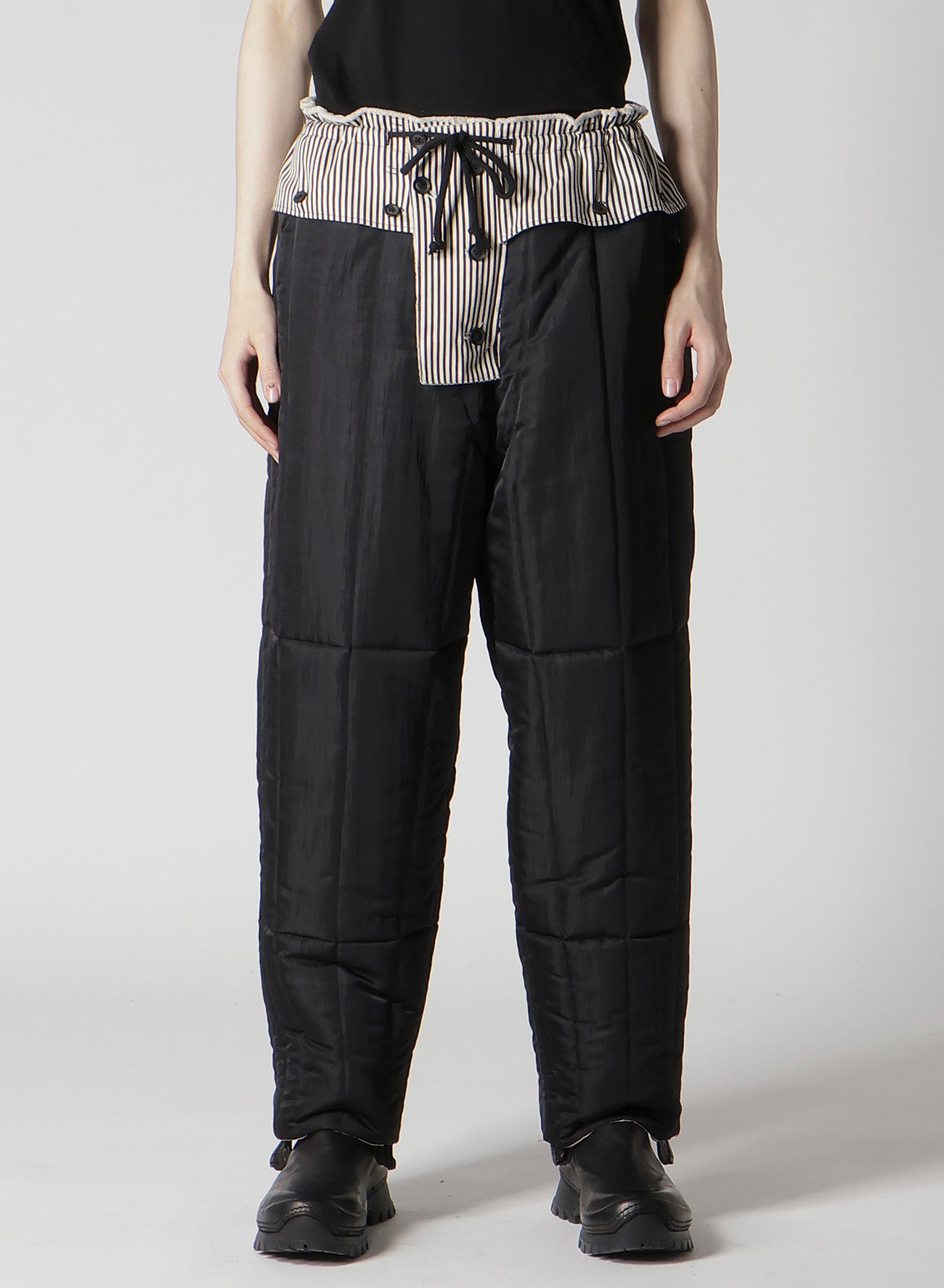 RAW LINEN VELVET LOOP BUTTON PANTS WITH LINER