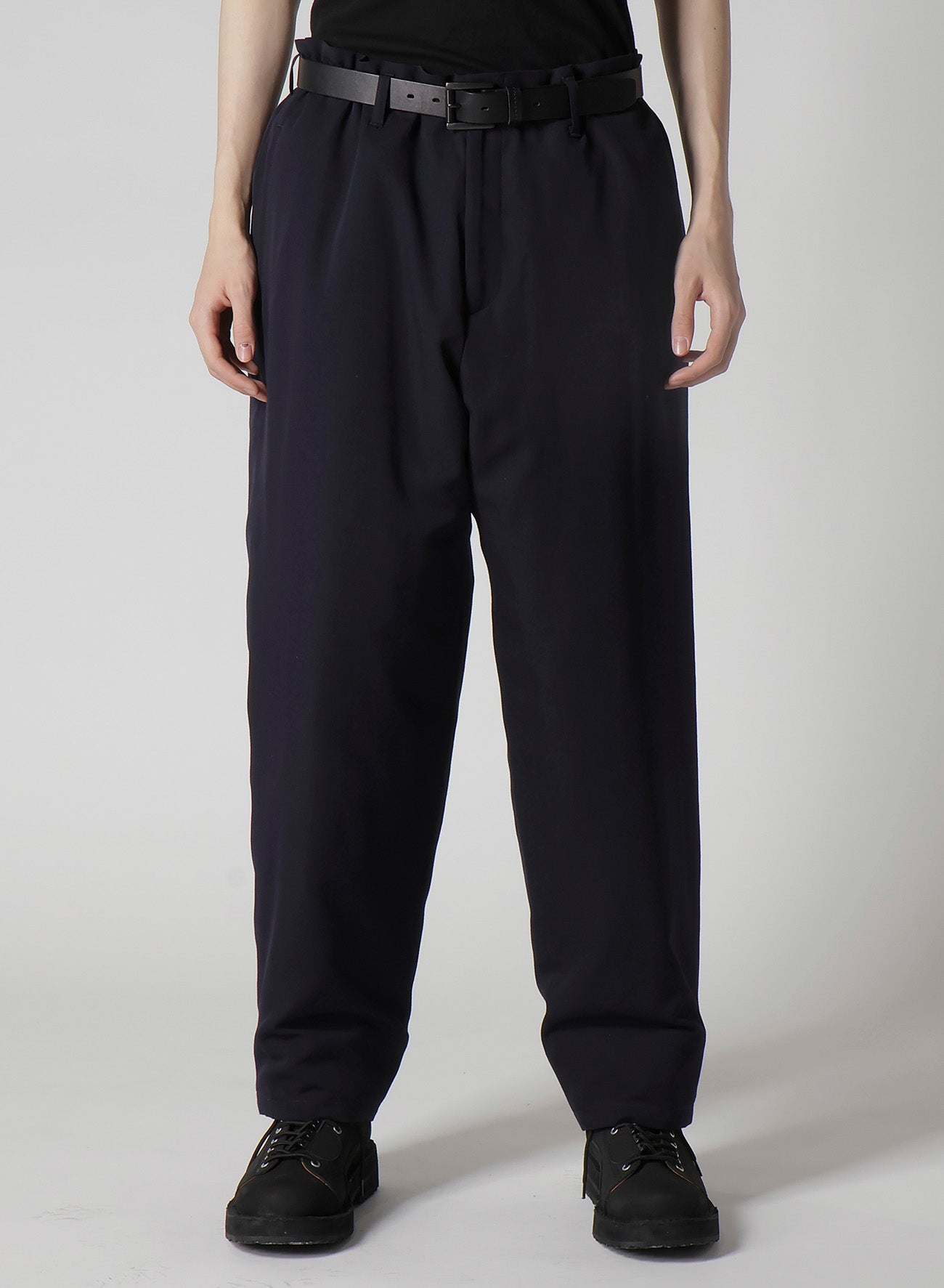 NAVY WOOL GABARDINE ONE SIDE PKT PANTS WITH LINER