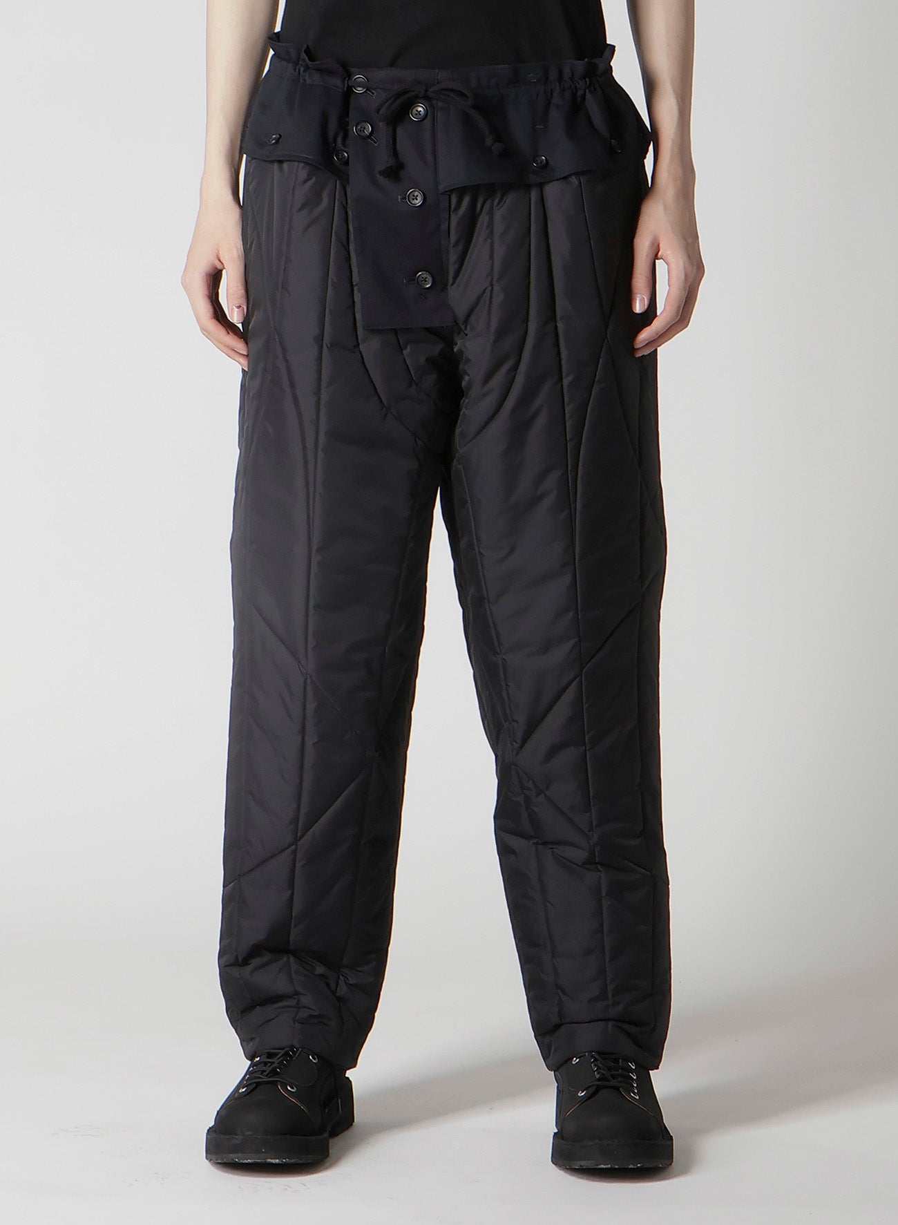 NAVY WOOL GABARDINE ONE SIDE PKT PANTS WITH LINER