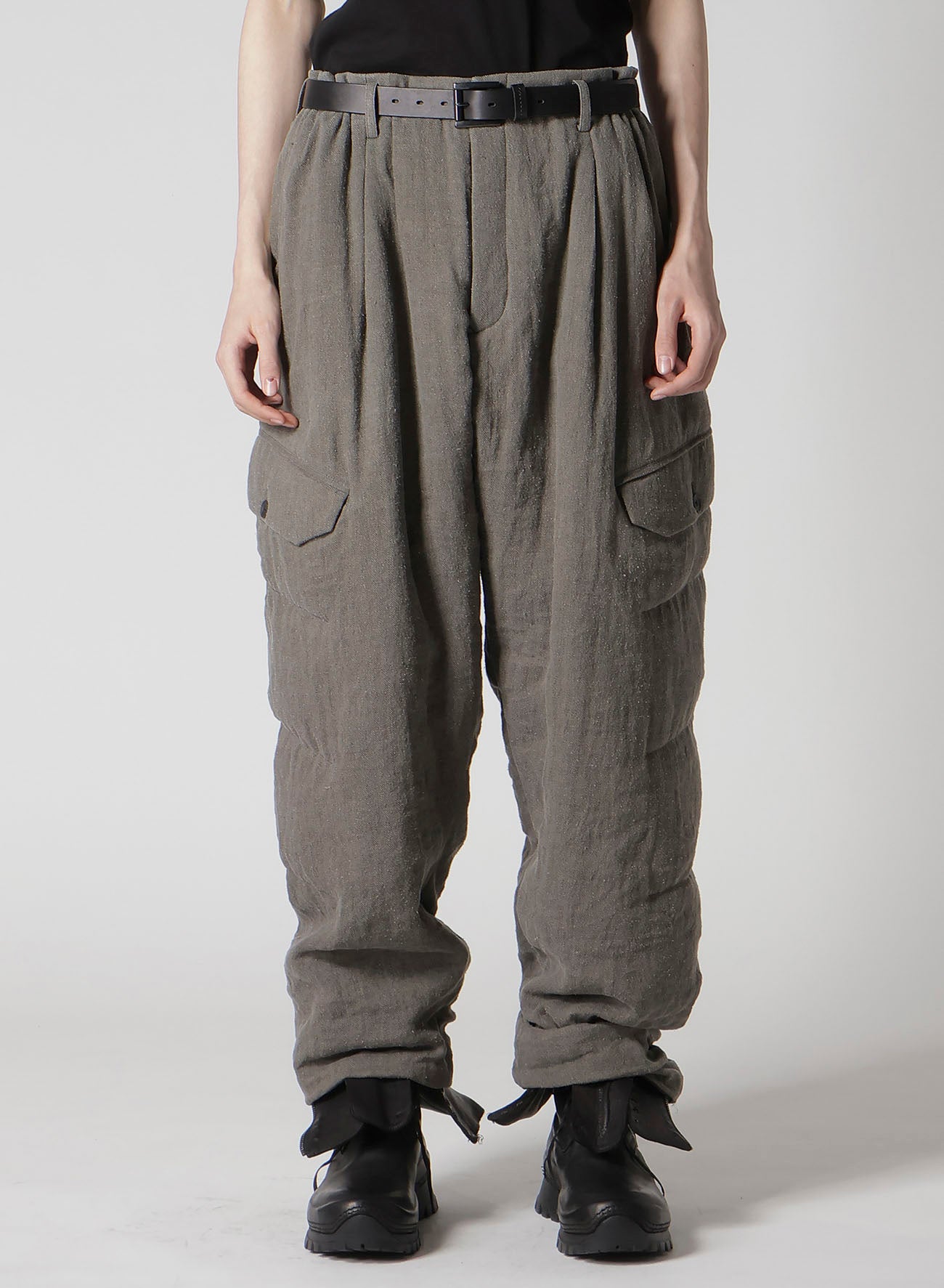 SILK LINEN DIAGONAL FLAP PADDED PANTS