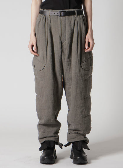 SILK LINEN DIAGONAL FLAP PADDED PANTS