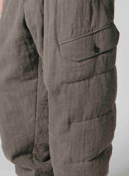 SILK LINEN DIAGONAL FLAP PADDED PANTS