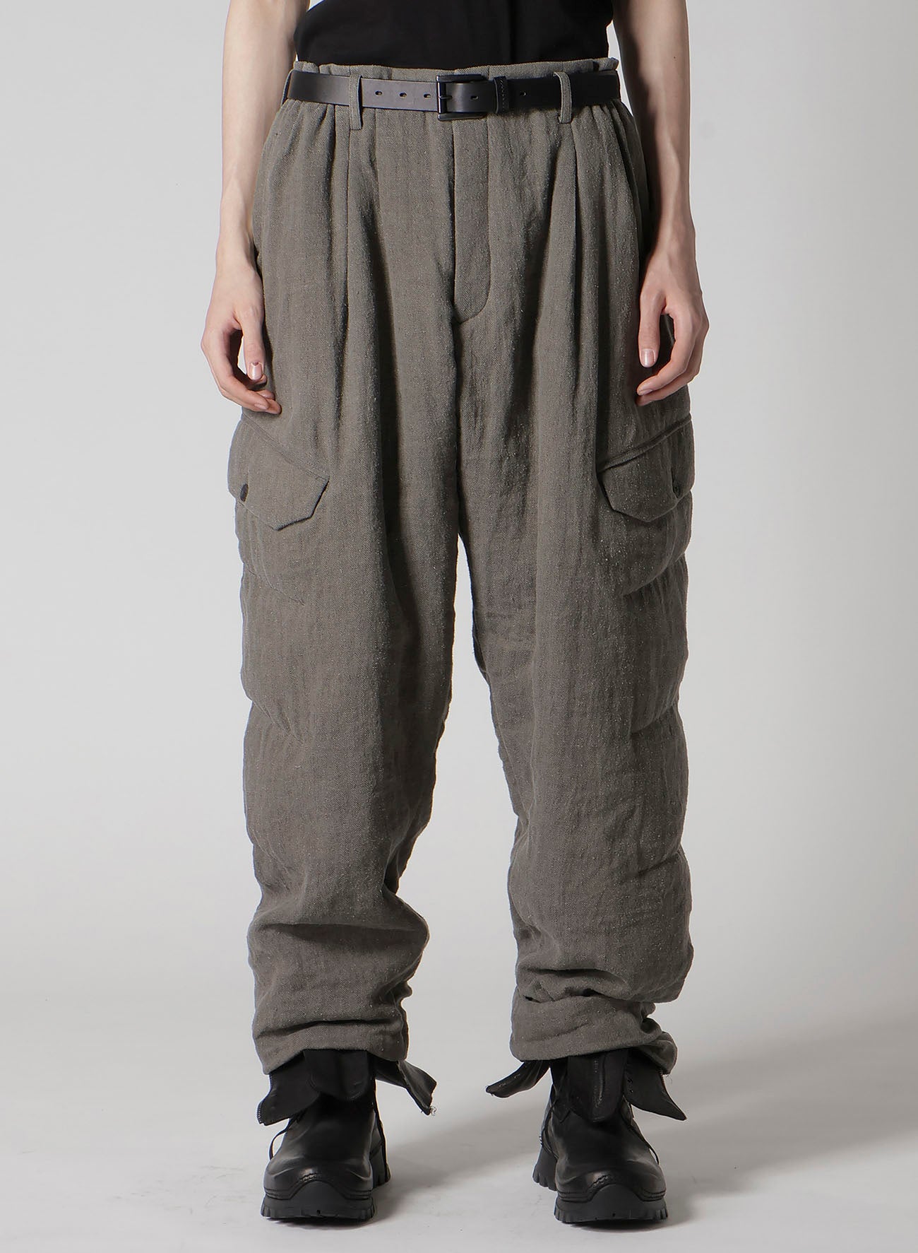 SILK LINEN DIAGONAL FLAP PADDED PANTS
