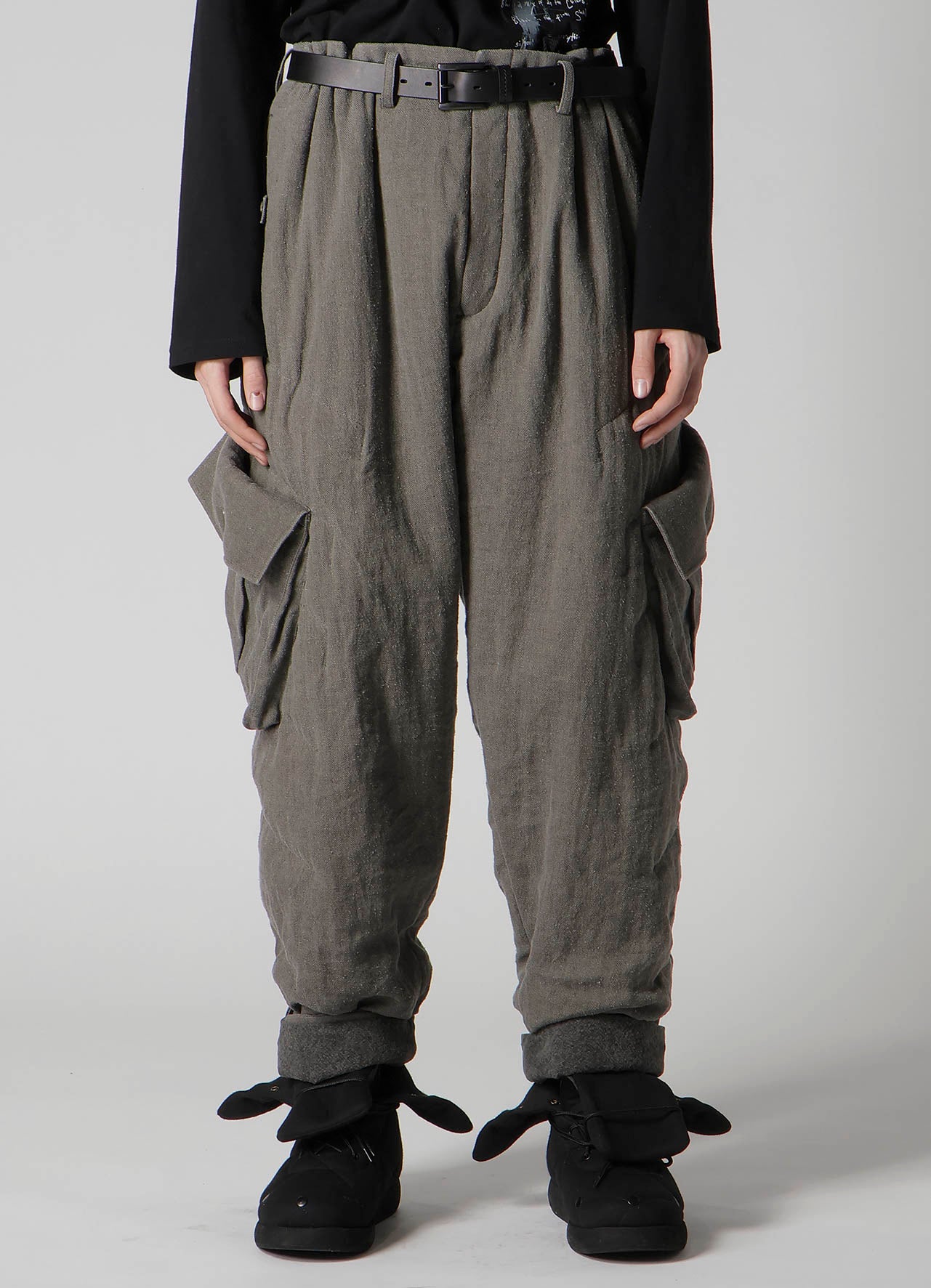 SILK LINEN POCKET DETAIL PADDED PANTS