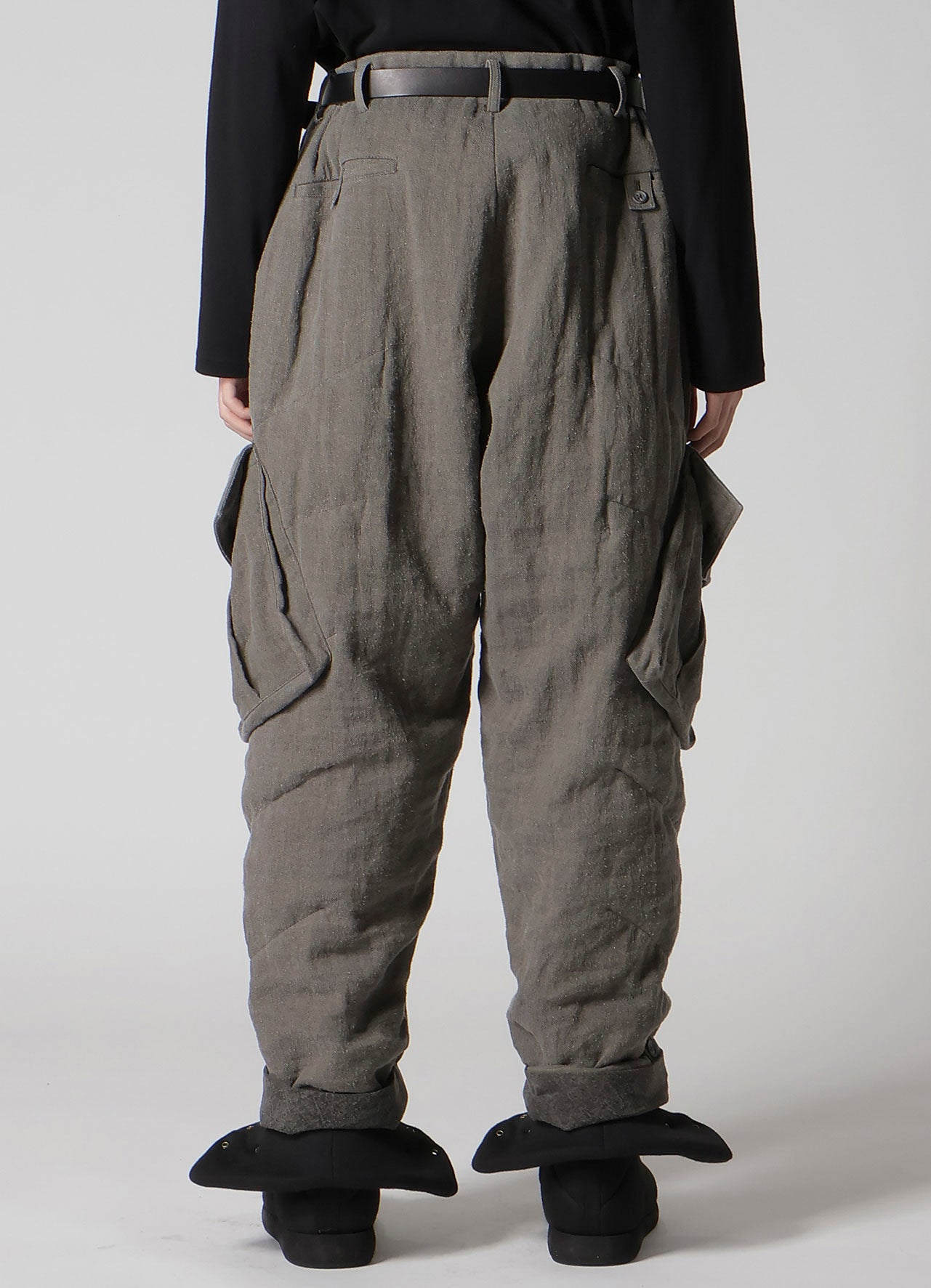 SILK LINEN POCKET DETAIL PADDED PANTS