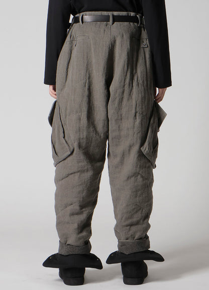 SILK LINEN POCKET DETAIL PADDED PANTS