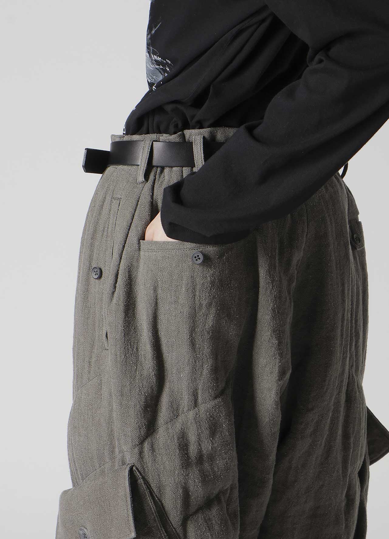 SILK LINEN POCKET DETAIL PADDED PANTS