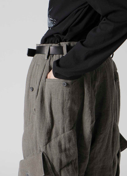SILK LINEN POCKET DETAIL PADDED PANTS