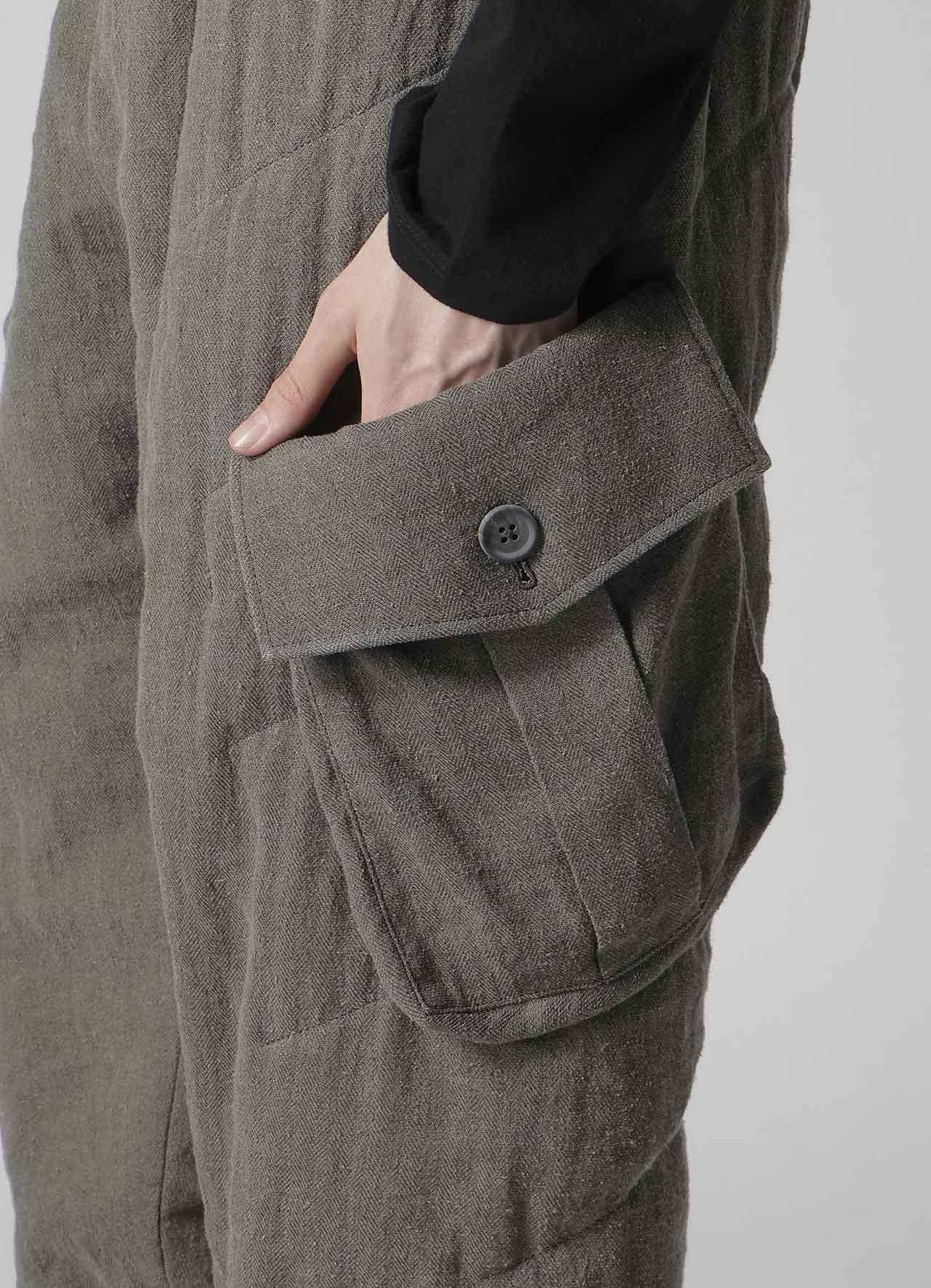 SILK LINEN POCKET DETAIL PADDED PANTS