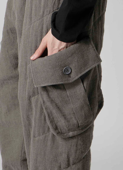 SILK LINEN POCKET DETAIL PADDED PANTS