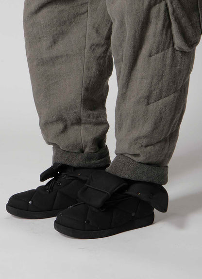 SILK LINEN POCKET DETAIL PADDED PANTS
