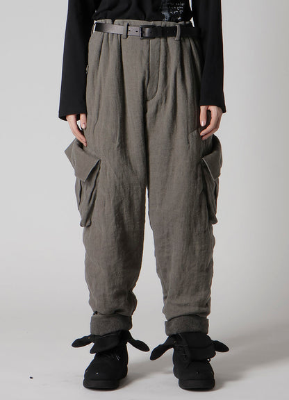 SILK LINEN POCKET DETAIL PADDED PANTS