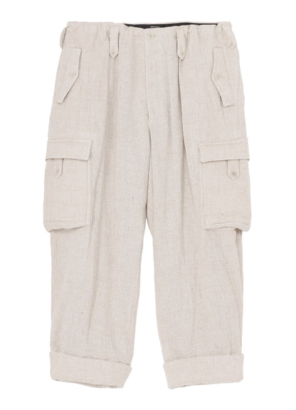 SILK LINEN TWEED GUSSET POCKET PADDED PANTS