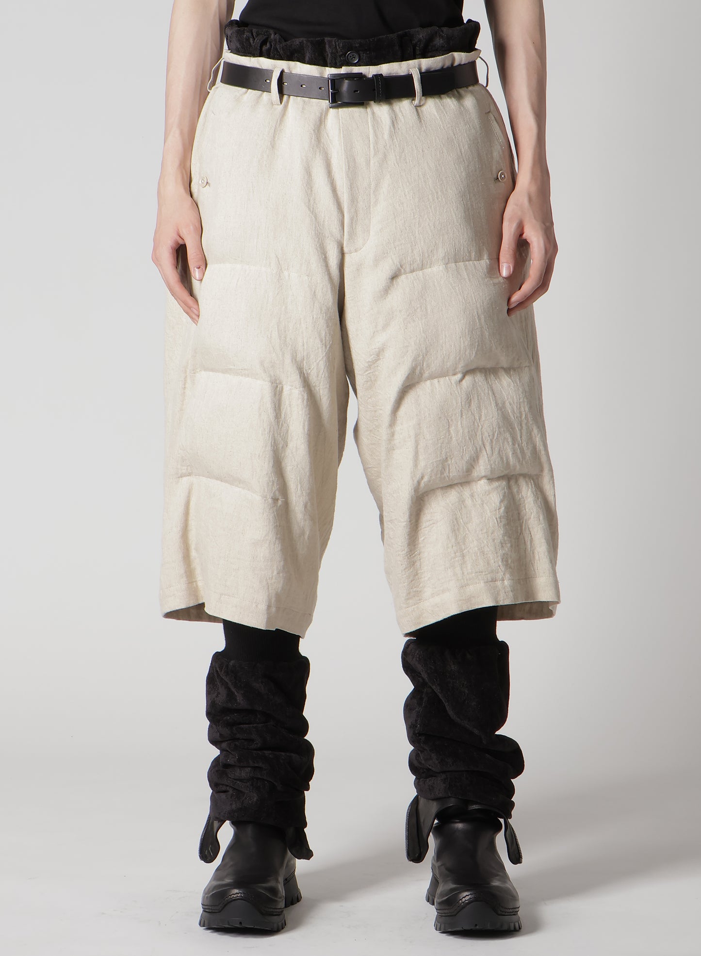 LINEN/COTTON DENIM PADDED SHORT PANTS