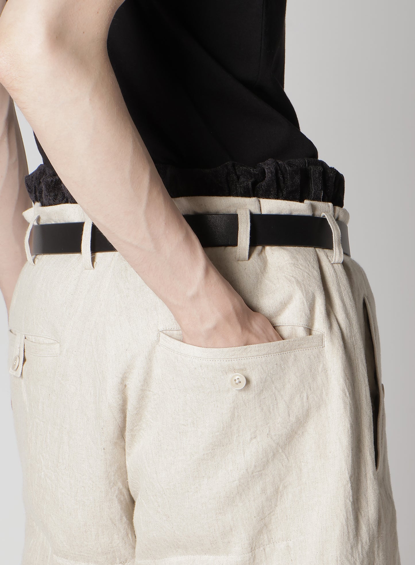 LINEN/COTTON DENIM PADDED SHORT PANTS