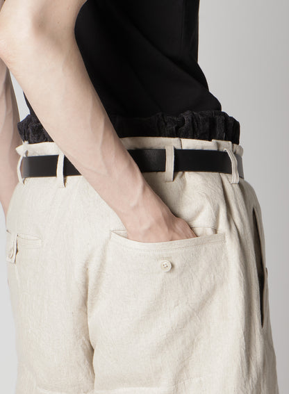 LINEN/COTTON DENIM PADDED SHORT PANTS