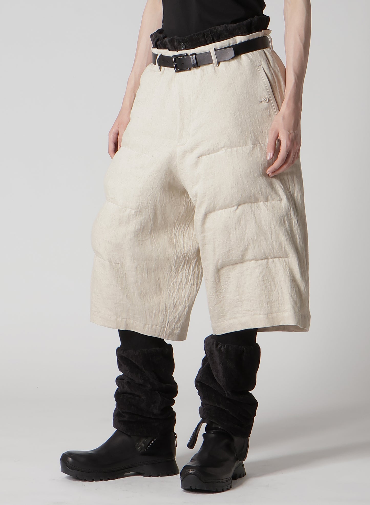 LINEN/COTTON DENIM PADDED SHORT PANTS